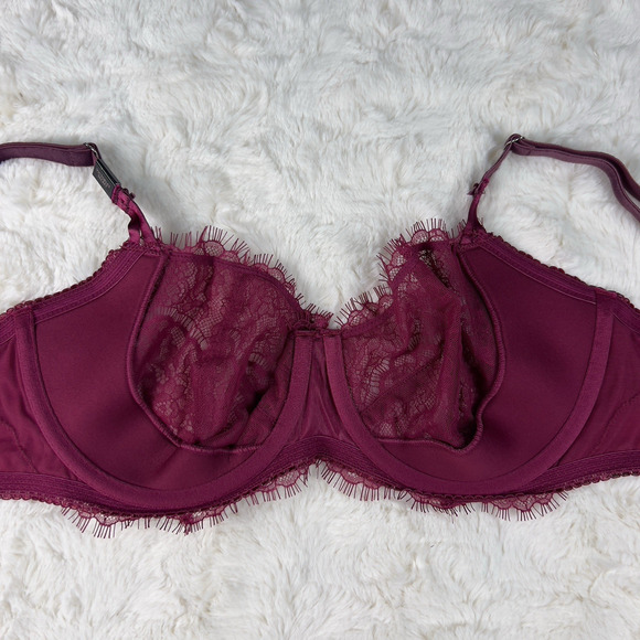 Victoria’s Secret Dream Angels Burgundy Floral Lace Unlined Balconette Bra 36D - Picture 3 of 7